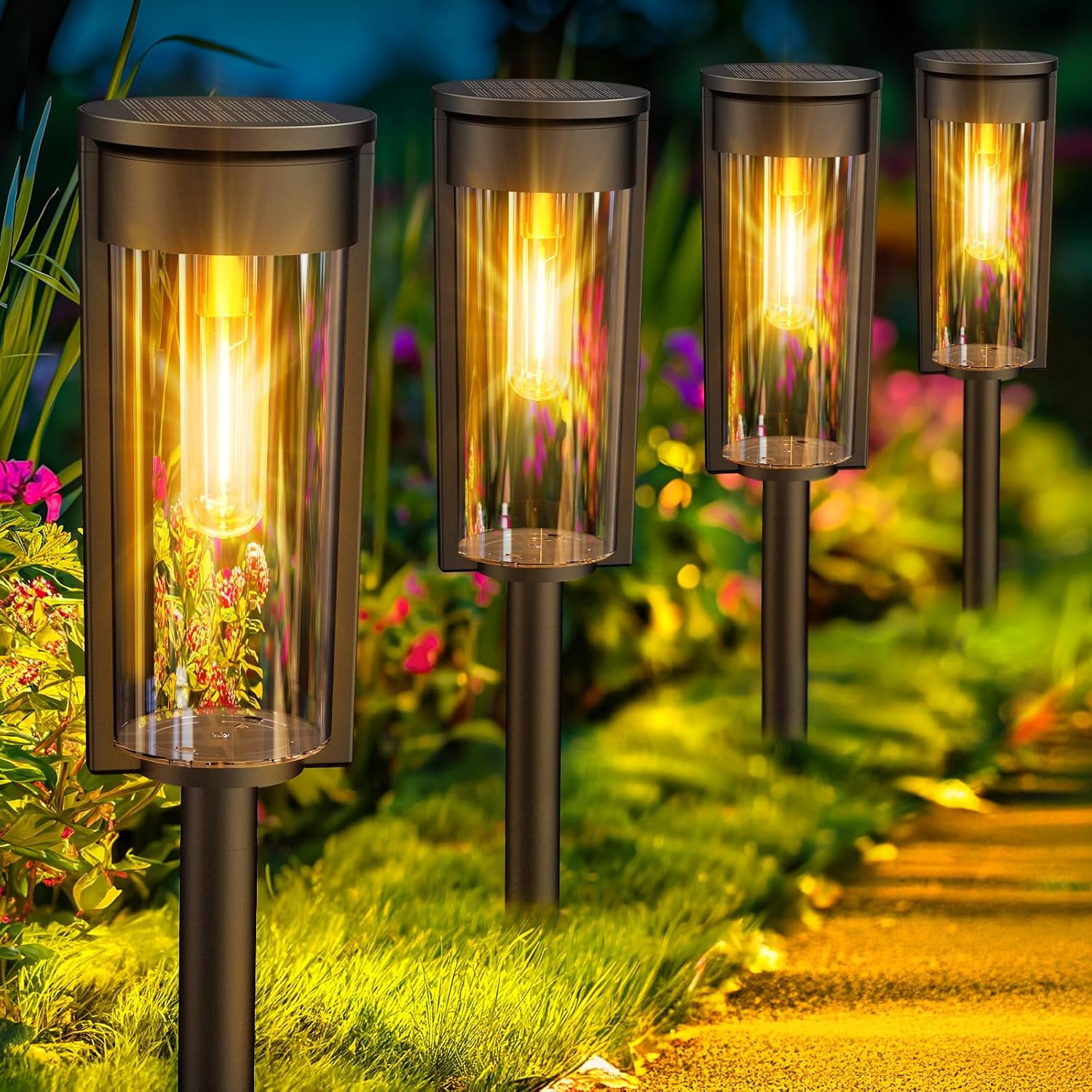 6-Pack Black Solar LED Pathway Lights with Plastic Housing