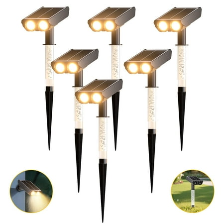 6 Pack Solar Lights Outdoor Waterproof: 2 IN 1 Solar Spot Lights with 2 Lighting Modes & PC Light Guide Column for Tree Garden Yard Pathway,Warm Yellow 3000k Landscape Lights,IP65