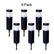 Yards & Beyond Solar Pathway Lights, 6 Pack, Solar Powered Outdoor Bollard Lights, Square Waterproof LED, Warm White, Black
