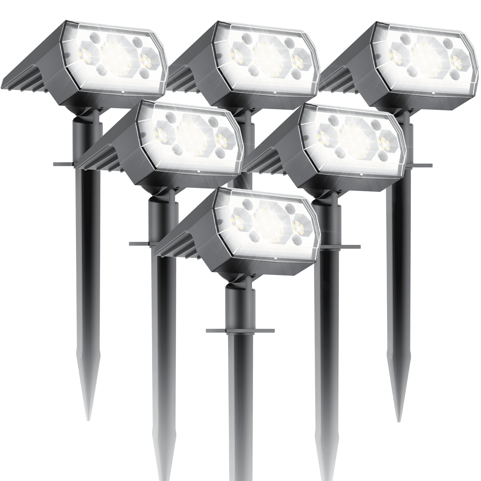 6 Pack Solar Lights Outdoor Waterproof IP65, 64 LED Landscape Spotlights 6500K- 3 Lighting Modes, Adjustable for Lawn, Driveway, Walkway- Cool Daylight