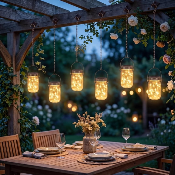 6 Pack Solar Mason Jar Lights Lanterns, 30 Led Hanging Solar Lanterns Outdoor Waterproof, Jars and Hangers Included, Outdoor Decor for Outside Balcony Garden Patio Yard
