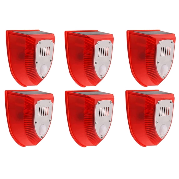 6-Pack Solar Motion Sensor Alarm Light - 129dB Gunshot & Dog Barking Sound, IP65 Waterproof, Outdoor Security Light for Yard, Farm, Barn - Solar Powered, Easy Install