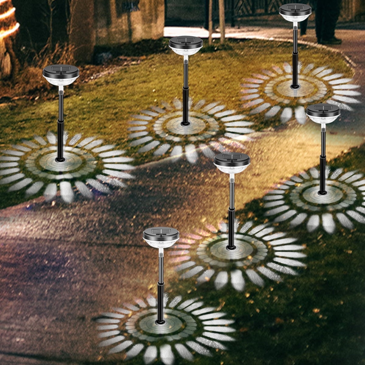 6 Pack Solar Pathway Lights, LED Solar Powered Garden Lights, Outdoor Solar Lights for Walkway Yard Landscape (Color Changing & Cool White)
