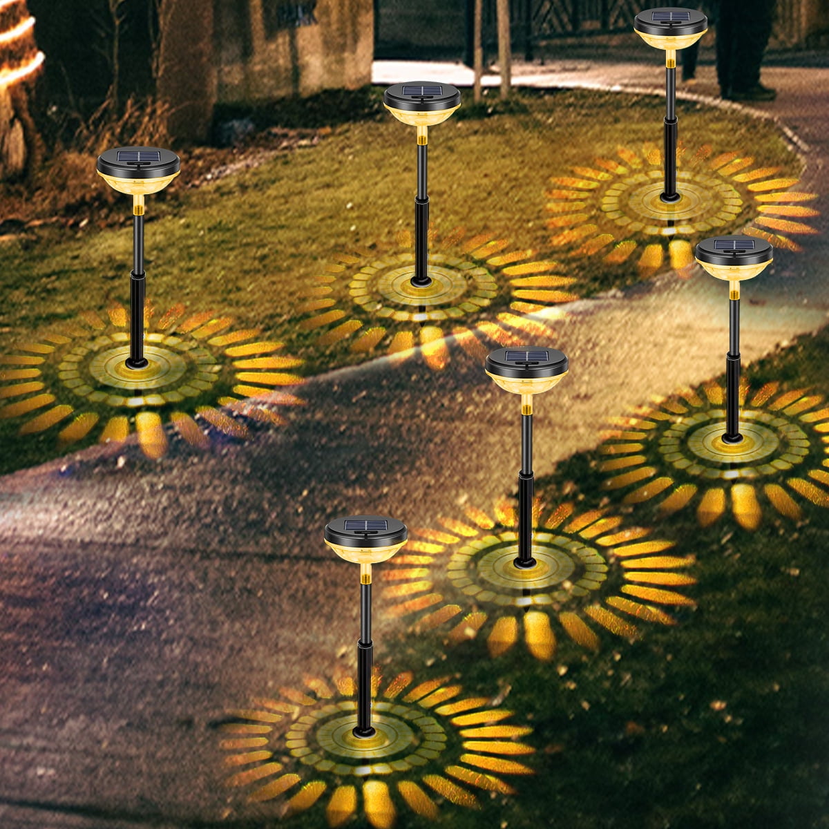 6 Pack Solar Pathway Lights, LED Solar Powered Garden Lights, Outdoor Solar Lights for Walkway Yard Landscape (Color Changing & Warm White)