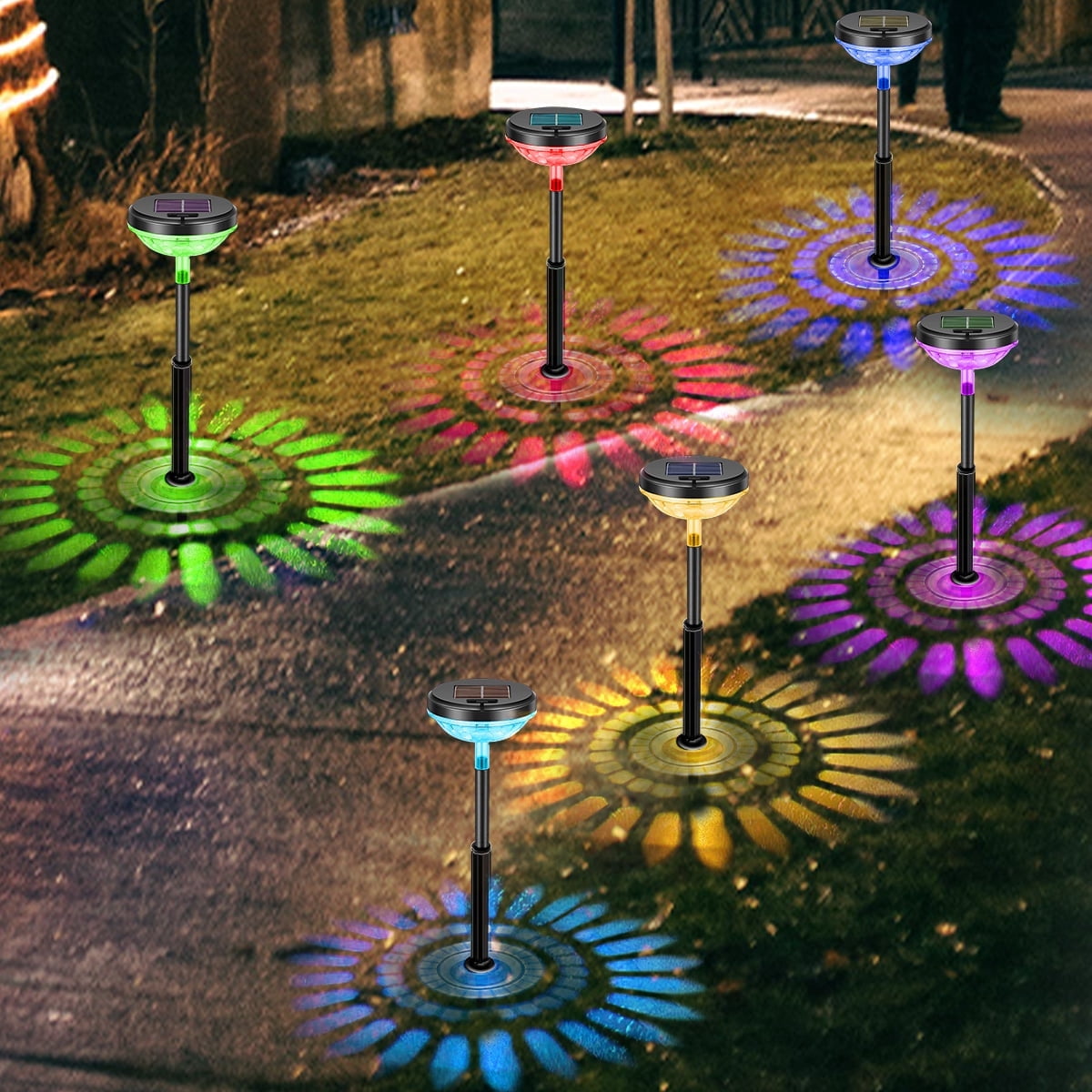 6 Pack Solar Pathway Lights, LED Solar Powered Garden Lights, Outdoor Solar Lights for Walkway Yard Landscape (Multicolor)