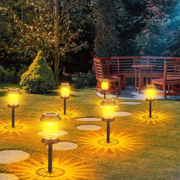 6 Pack Solar Pathway Lights Outdoor, Super Bright LED Garden Lights with RGB Color Changing, Waterproof Auto On/Off for Walkway Patio Yard, 15H Lighting & 8H Charging, White Plastic Landscape Decor