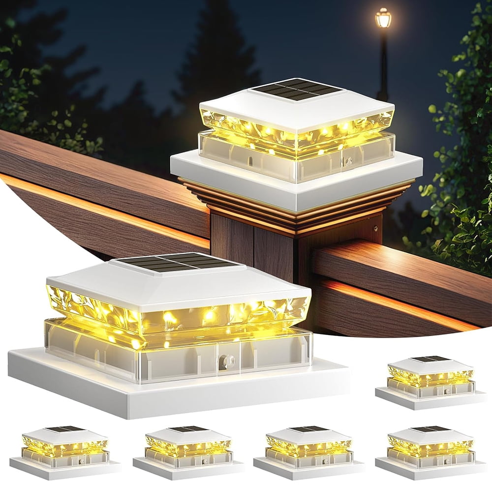 6 Pack Solar Post Cap Lights outdoor, Fence Post Solar Lights, Waterproof Outdoor Post Lights for Garden Patio Porch, 4x4 5x5 Vinyl/Wooden Posts