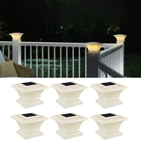 6 Pack Solar Post Lights Outdoor, LED Deck Fence Cap Light for 4x4 5x5 6x6 Posts Patio Garden Decoration Warm Lighting