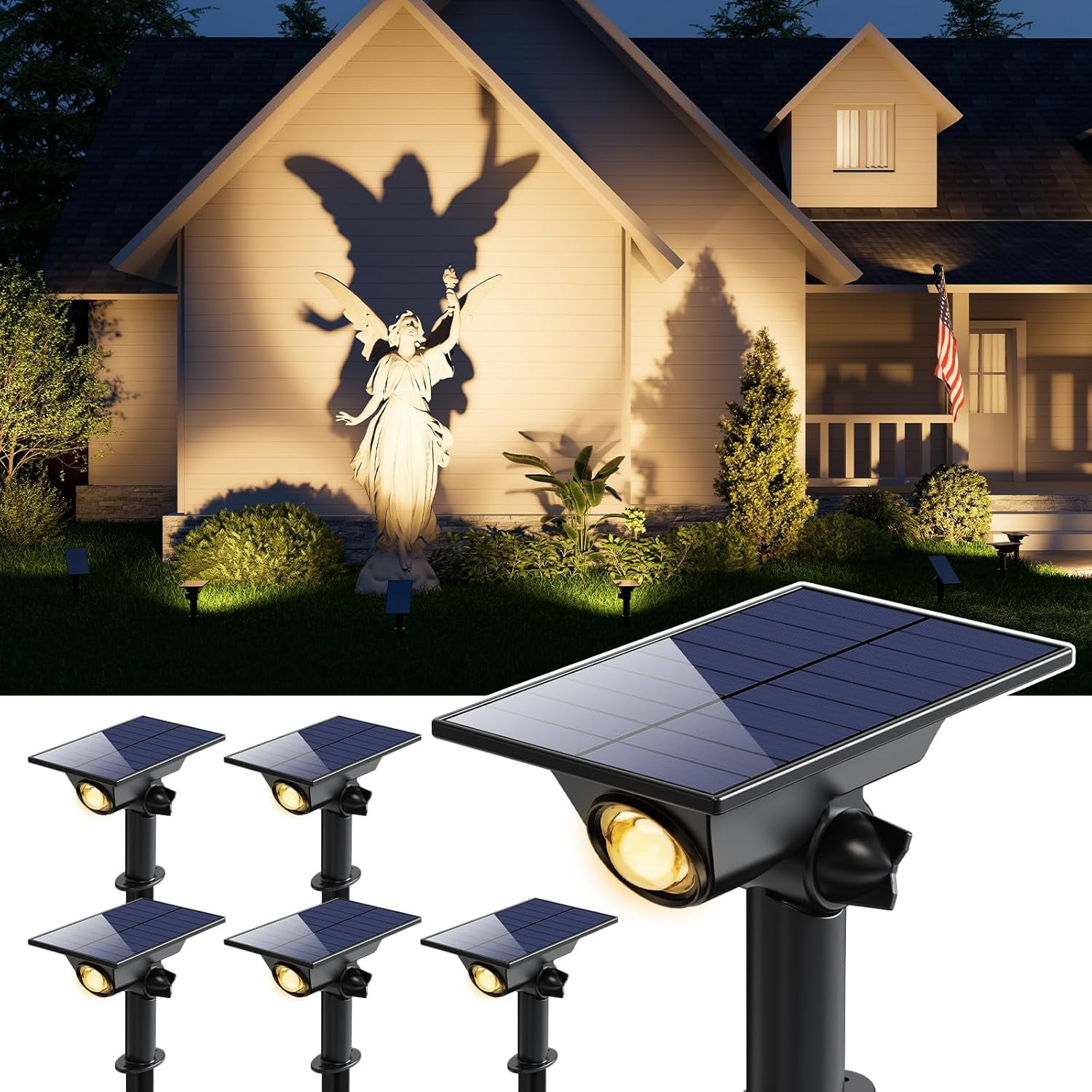 GVSHINE 6 Pack Solar Power Spot Lights Outdoor Waterproof LED Dusk To Dawn Landscape Spotlight For