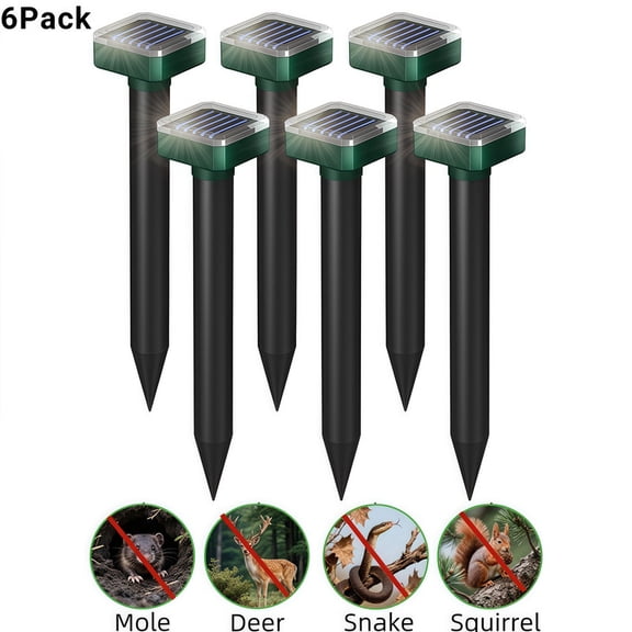 6 Pack Solar Powered Rodent Repellent, Sonic & Vibration Mole Gopher Chaser for 650 Sq.Yd Lawn Garden Farm Protection