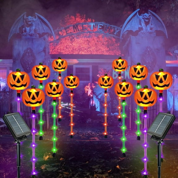 6-Pack Pumpkin Solar Lights for Outdoor Halloween Decorations for Pathway Yard Party Decor