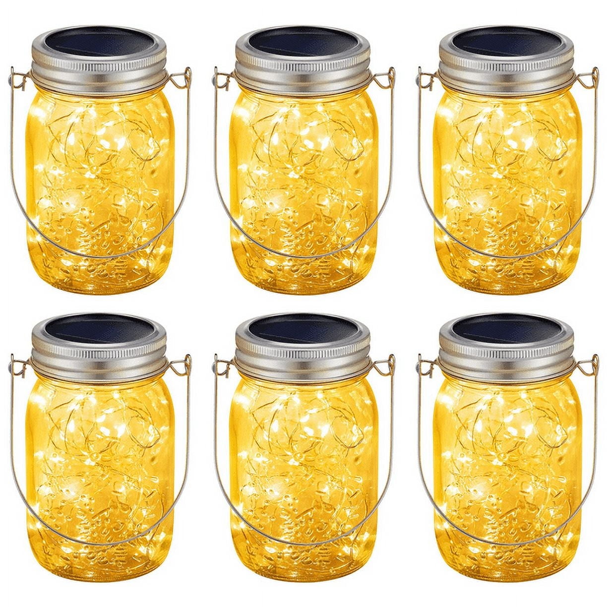 6 Pack Solar String Fairy Lights Hanging Mason Jar Lights Outdoor, 20 LED Waterproof Solar Lanterns for Front Porch Decor, Outdoor Garden Decor for Christmas Lights（Jar Not Included）