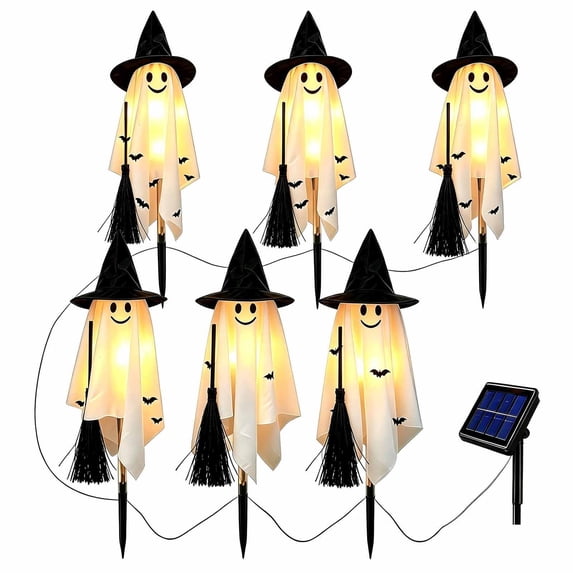 6 Pack Solar Witch Ghost Stake Lights, Halloween Outdoor Indoor Decorations