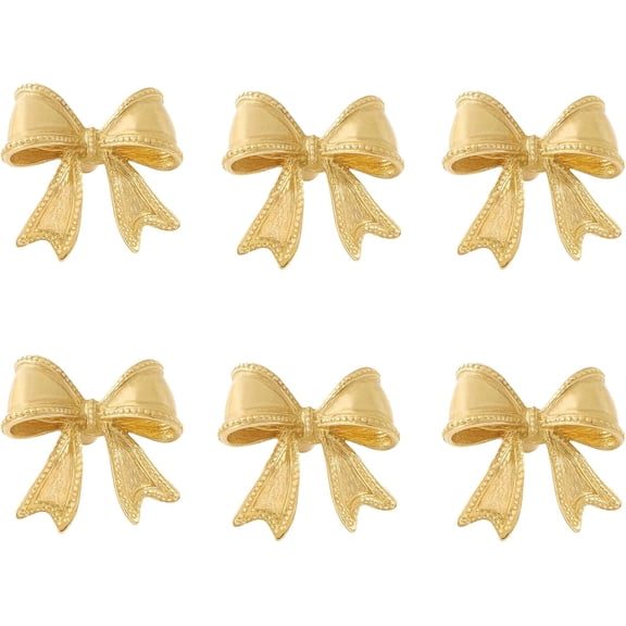 6 Pack Solid Brass Bow Dresser Knobs, Antique Knobs for Cabinets and Drawers, Vintage Bowknot Handles for Kitchen, Bedroom, and Furniture Hardware (Golden)