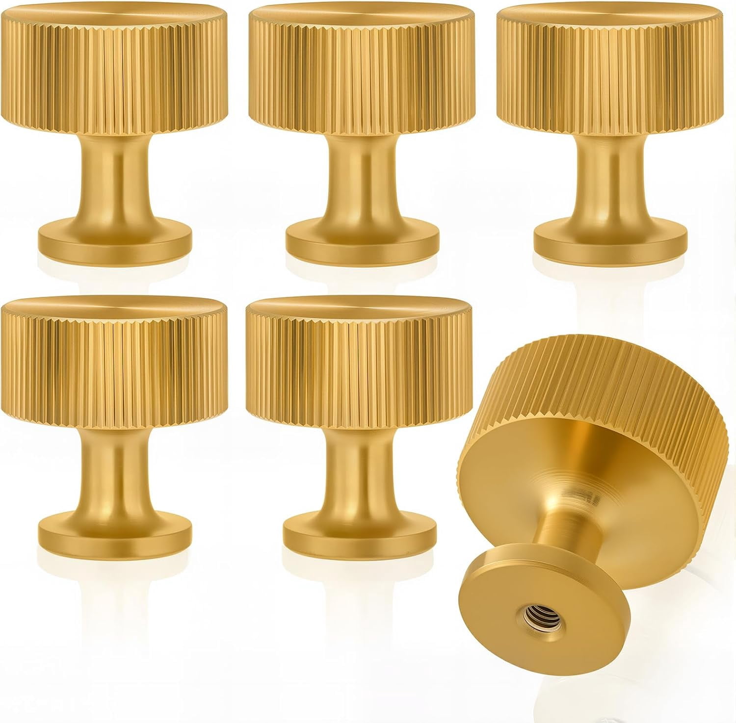 6 Pack Solid Brass Cabinet Knobs, 26mmx26mm Brushed Round Gold Handles ...