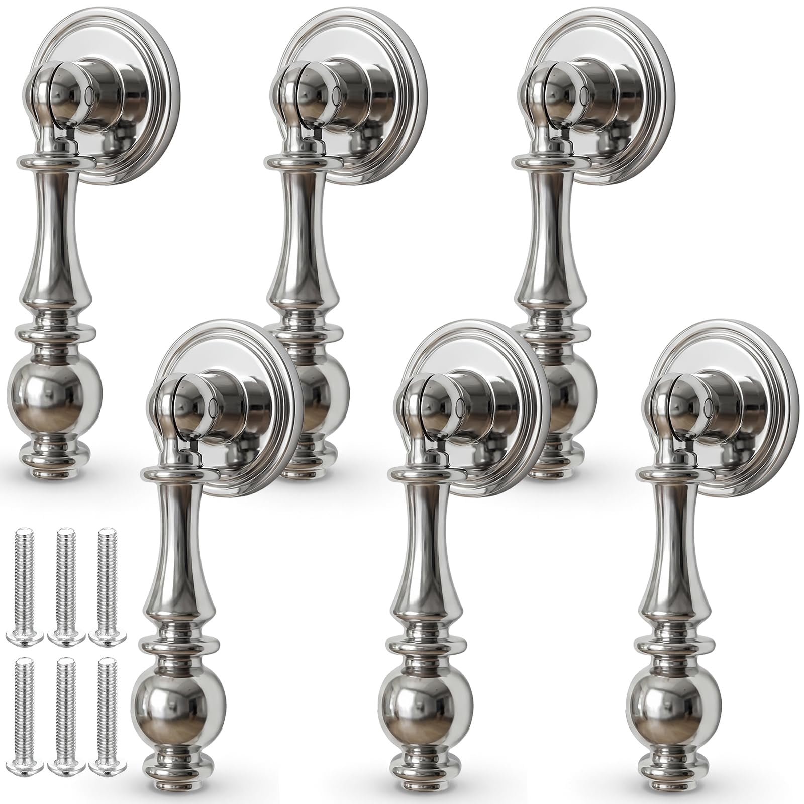 6 Pack Solid Brass Drop Cabinet Pulls 2.5 Inch, Brushed Gold Cabinet Knobs for Dresser and Drawers, Decorative Vintage Brass Cupboard Knob Durable Pendant Knobs for Kitchen Cabinets Wardrobe