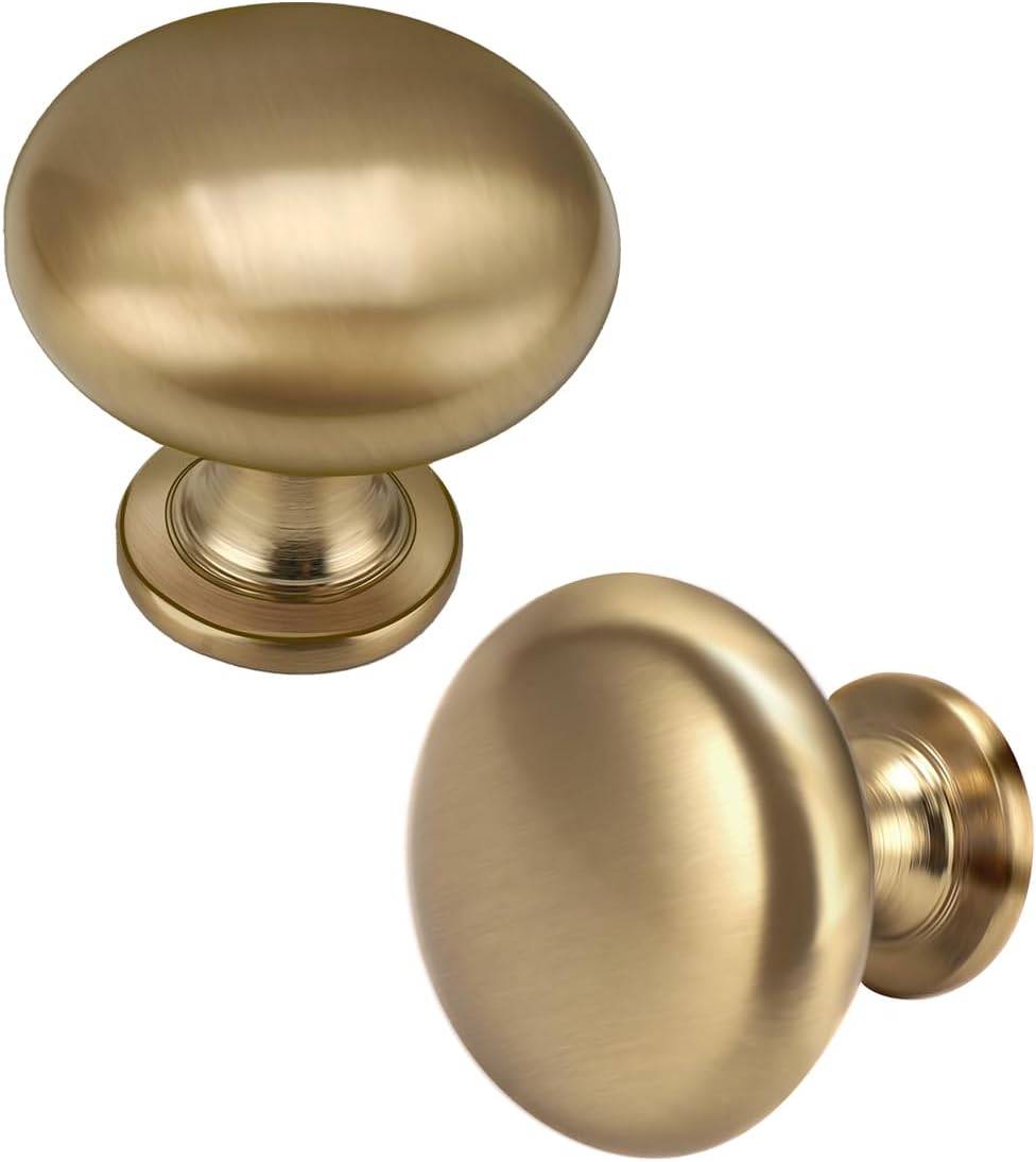 6 Pack Solid Cabinet Knob Warm Gold Kitchen Drawer Champagne Bronze,Euro Style Dresser Antique Brass Furniture Hardware,Diameter:1-1/5 "