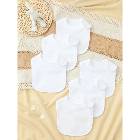 6-Pack Solid Color Bibs with Adjustable Buttons, DIY Bibs, Can be Painted or Embroidered to Create Beautiful and Unique Bibs for Your Baby