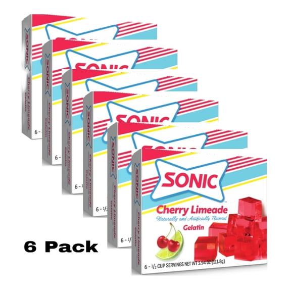 (6 Pack) Sonic Cherry Limeade Gelatin Mix, 6 Servings, 3.94 oz Cardboard Box