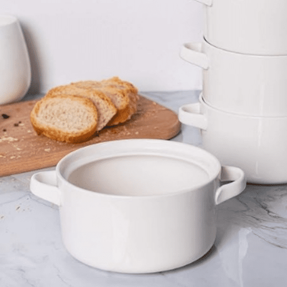 6 Pack Soup Bowls with Handles, 24 Oz Large Serving Soup Bowl Set, Ceramic Soup Crocks for French Onion Soup, Cereal, Chilli, Stew, Microwave and Oven Safe, White