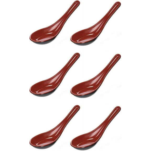 6 Pack Soup Spoons Asian Japanese Chinese Wonton Soba Rice Pho Ramen Noodle Soup Spoons, Black Red