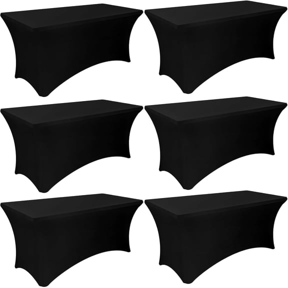 6 Pack Spandex Table Covers, 6FT Stretch Spandex Table Cloth for 6 Foot Tables, Universal Rectangular Fitted Stretch Tablecloth for Wedding Banquet Party Picnic Buffet(Black, 72Lx30Wx30H in)