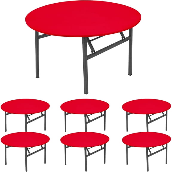 6 Pack Spandex Table Top Cover for 5FT Round Tables, Stretch Fitted Tablecloth Washable Round Table Covers with Elastic Edge for Indoor Outdoor Party Picnic Camping (60", Red)