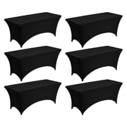 6-Pack Spandex Tablecloth for 6FT Rectangular Tables, Stretch Black Table Cover, Washable, Wrinkle-Resistant for Party Wedding Banquet
