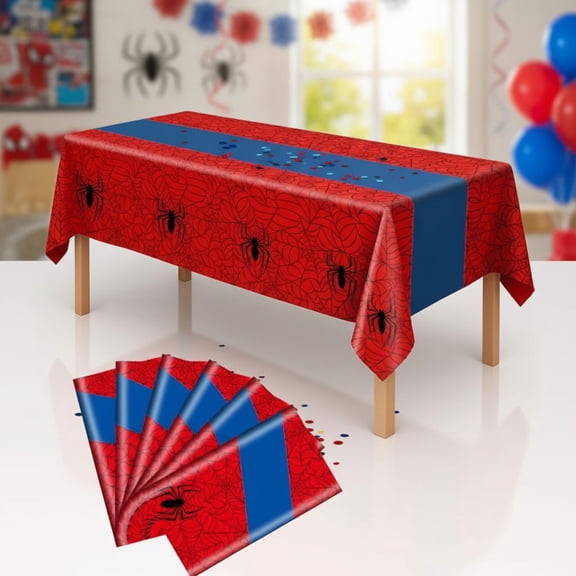6-Pack Spider Theme Tablecloths - 54x108 Inch Disposable Plastic Table Covers for Birthday & Halloween Parties, Red & Blue Web Design Decorations for Little Ones, Adults, Indoor/Outdoor Event