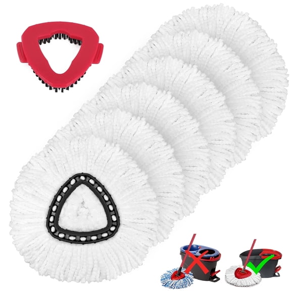 6 Pack Spin Mop Heads & 1Pack Scrub Brush Refill Kit Only for O-Cedar EasyWring 1 Tank System. Include Spin Mop Replacement Head Deep Cleaning Machine Washable with Scrub Brush
