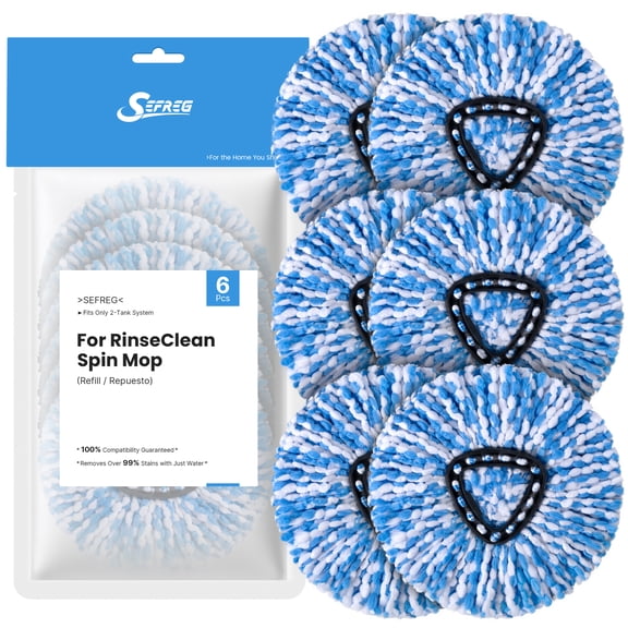 Spin Mop Head Replacements Compatible with O-Cedar RinseClean, Mop Head Refills for 2-Tank System, Washable & Reusable, Deep Cleaning, Easy to Repalce, 1 CT (Pack of 6)