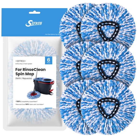 Spin Mop Head Replacements Compatible with O-Cedar RinseClean, Mop Head Refills for 2-Tank System, Washable & Reusable, Deep Cleaning, Easy to Repalce, 1 CT (Pack of 6)