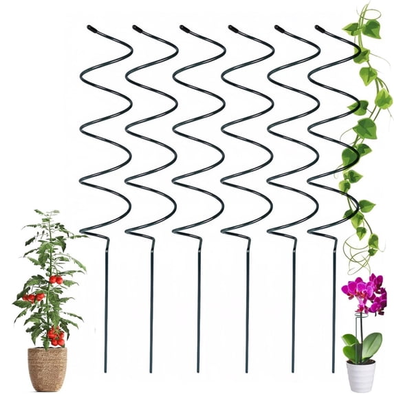 6 Pack Spiral Plant Supports, Rust-Proof Iron Tomato Stakes for Climbing Plants, Heavy Duty Garden Trellis for Indoor Outdoor Potted Vines, Peppers and Flowers, 15.7 Inch