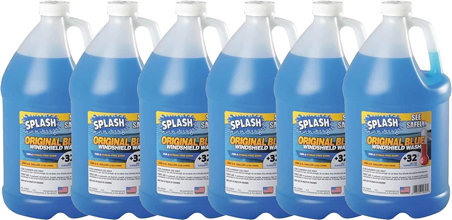 6 Pack Splash Original Blue Windshield Washer Fluid +32 Degree 1 Gallon