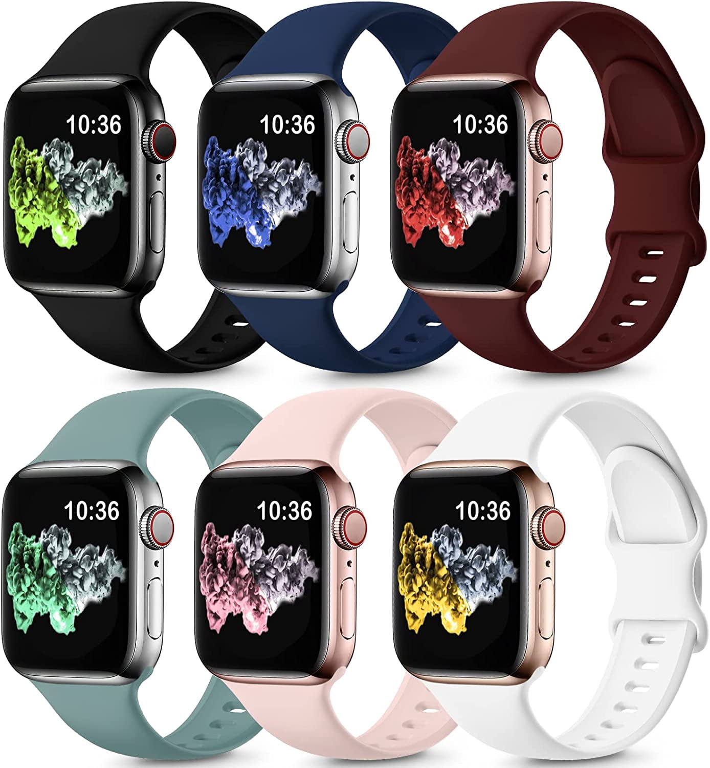 6 Pack Sport Bands Compatible with Apple Watch Band 45mm 44mm 42mm 41mm ...