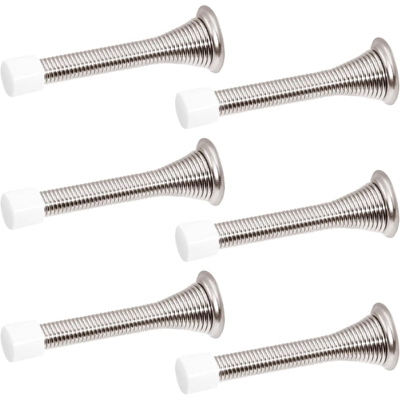 6 Pack Spring Door Stopper 2.99Inch Flexible Heavy Duty Spring Door Stop with RustProof Screw Rubber Bumper Tips, Wall Protector for Home, Office, teen Room – Easy Install, Satin Nickel Finish