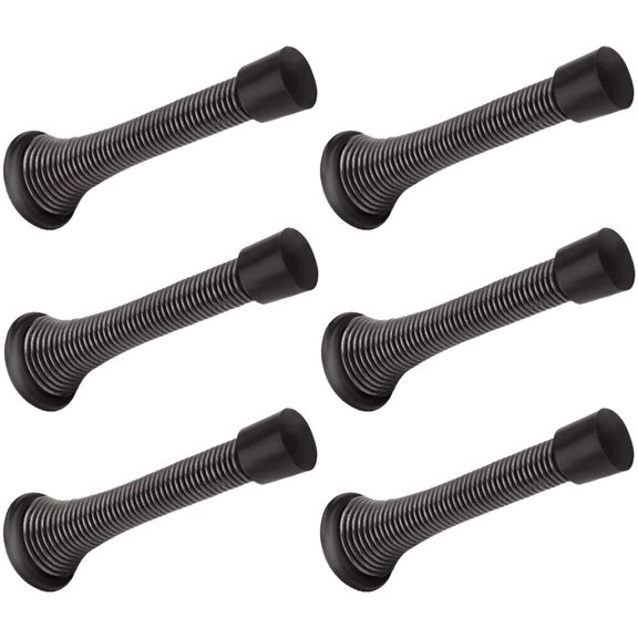 6 Pack Spring Door Stopper Oil Rubbed Bronze - 3-1/4" Flexible Spring Door Stops with Black Rubber Bumper Tips