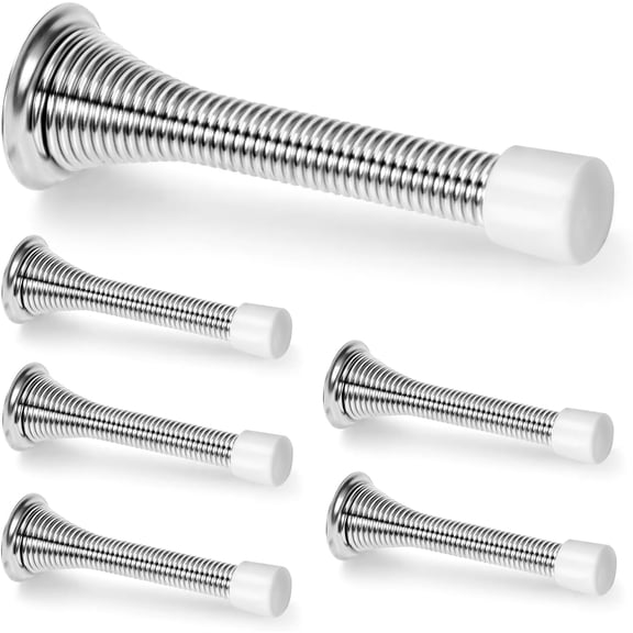 6 Pack Spring Door Stops, 2.99" Heavy Duty Wall Mount Door Stoppers, Flexible Spring Doorstops Wall Protector with Rubber Bumper Tips (Satin Nickel)