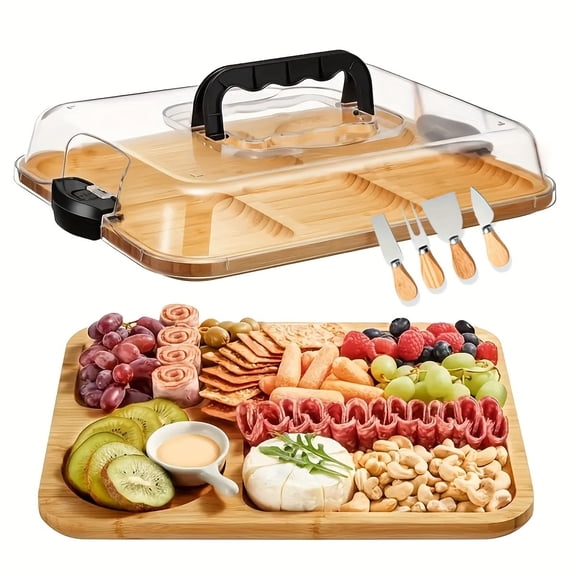 6 Pack Square Sealed Serving Trays With Cover And Cheese Knives Leakproof Plate For Picnic Outdoor Use
