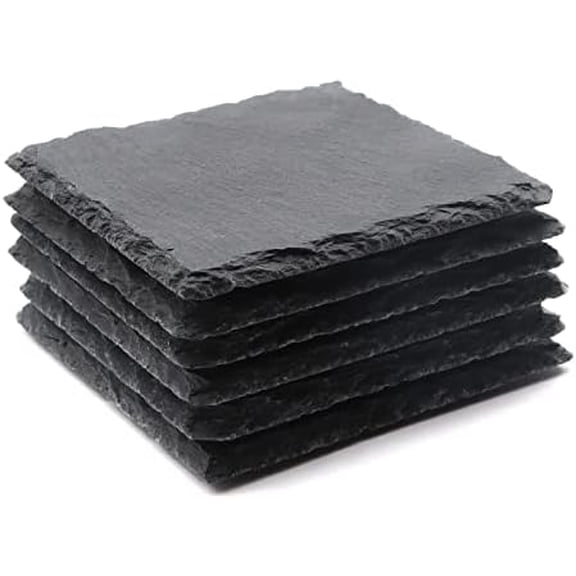 6 Pack Square Slate Drink Coasters,  4 Inch Black Slate Stone Coasters Bulk Cup Coaster Laser Engraving Blanks with Anti-Scratch Bottom for Drink Coffee Bar Kitchen Home Decor
