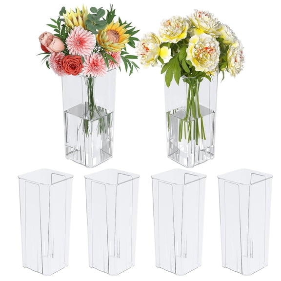 6-Pack Square Tall Clear Acrylic Vase for Centerpieces
