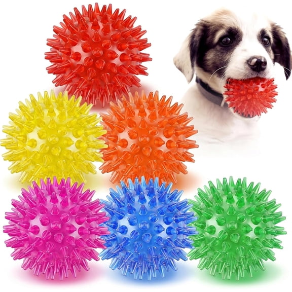 6 Pack Squeaky Spiky Balls, Puppy Toys for , -Grade TPR Rubber Durable, Interactive Fetch Floating Pool Ball for Chewers for Small Medium (Small)