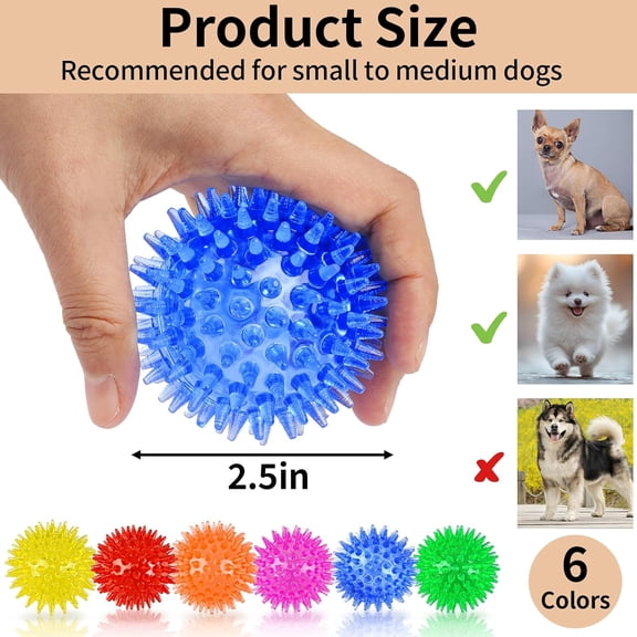 6-Pack Squeaky Spiky Dog Balls, Puppy Teething Chew Toys, Food-Grade TPR Rubber Durable, Interactive Fetch Floating Dog Pool Balls for Small Medium Dogs (Small Size)