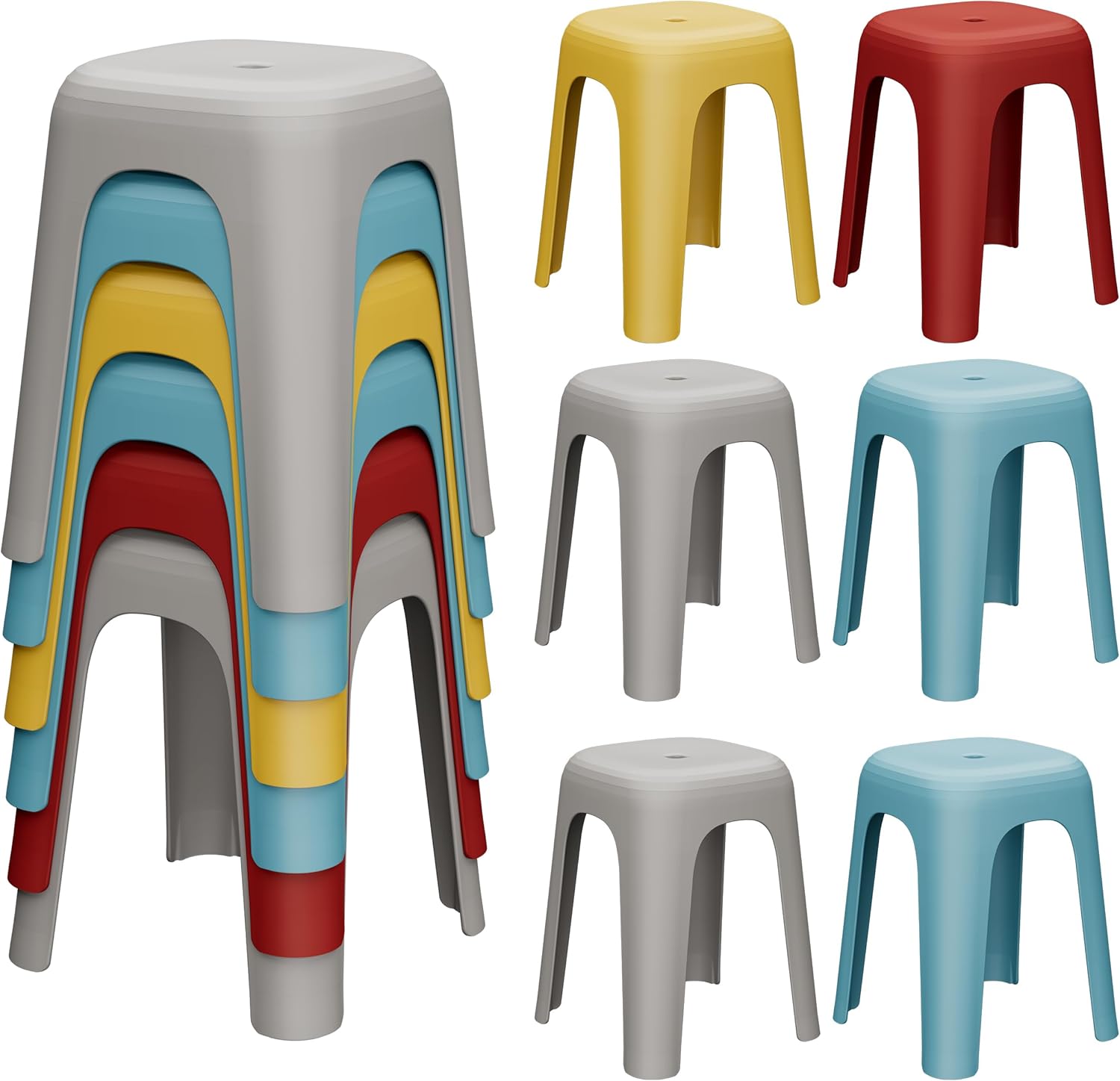 Student Stools 6 Pack Stackable Classroom Stools 18 Inch Nesting Plastic Stools ...