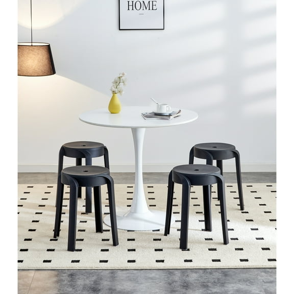 6 Pack Stackable Classroom Stools Plastic Nesting Stools, Colorful Round Stools, Flexible Seating for Home, Office, School, Classroom (Black)