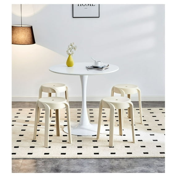 6 Pack Stackable Classroom Stools Plastic Stools Nesting StoolsRound Stools Indoor Outdoor Flexible Seating Decorative Stools Chairs for Home Office School Classroom Beige as Pic