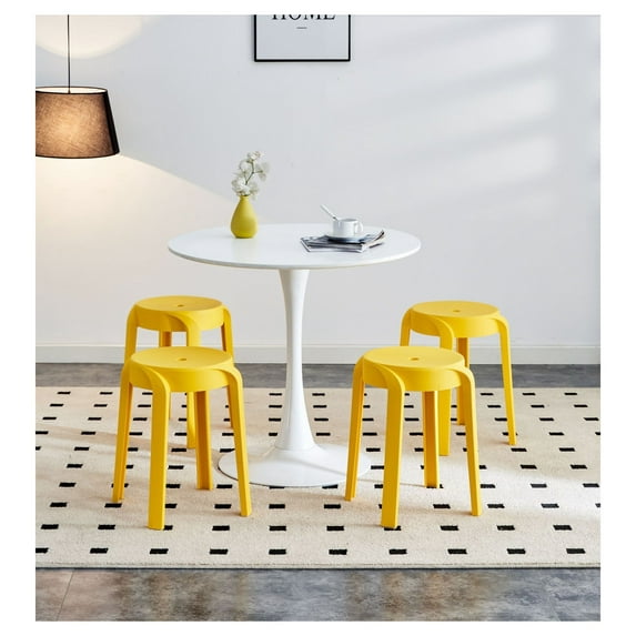 6 Pack Stackable Classroom Stools Plastic Stools Nesting StoolsRound Stools Indoor Outdoor Flexible Seating Decorative Stools Chairs for Home Office School Classroom Mustard as Pic