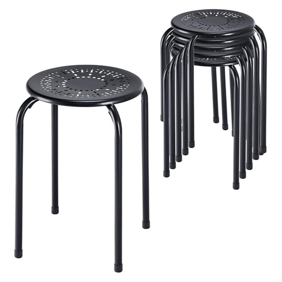 6-Pack Stackable Metal Stools, 17.5" Round Backless, Black