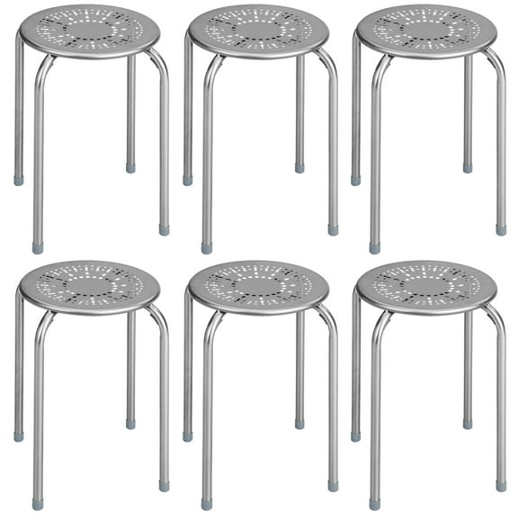 Costway Set of 6 Stackable Metal Stool Set Daisy Backless Round Top Kitchen Grey