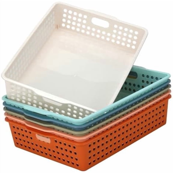 6-Pack Stackable Paper Trays with Handles, Modern Desktop Organizer for A4 Documents, Homework Turn-In Bins for Classroom & Office Use